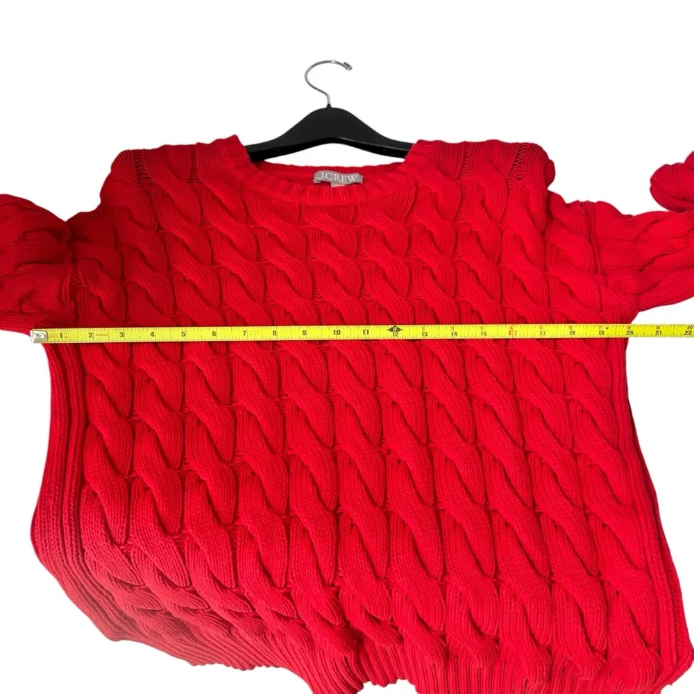 J. Crew Red Cotton Blend Cable Knit Side Slit Crew Neck Sweater S/M